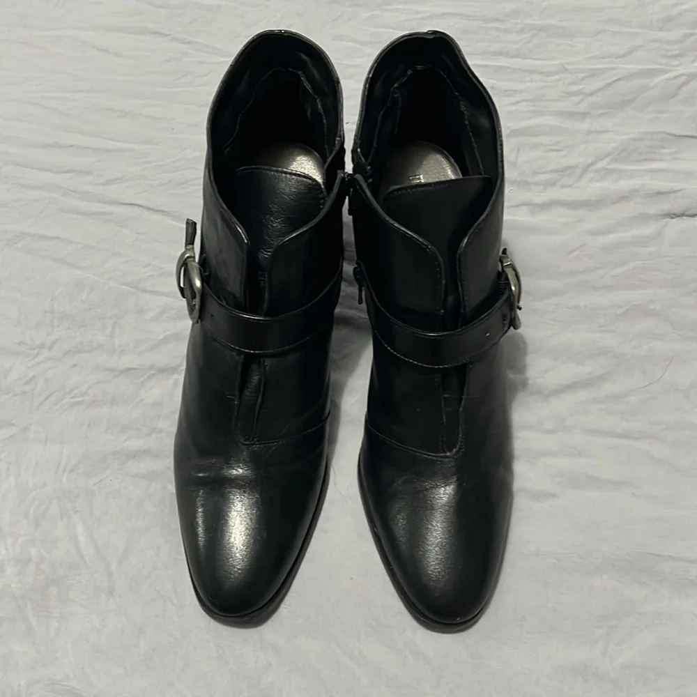 Mainframe Made in Italy Black Leather Ankle Booties with Buckle